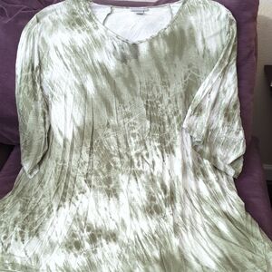 Catherines Pleated Olive Tie-Dye Tunic